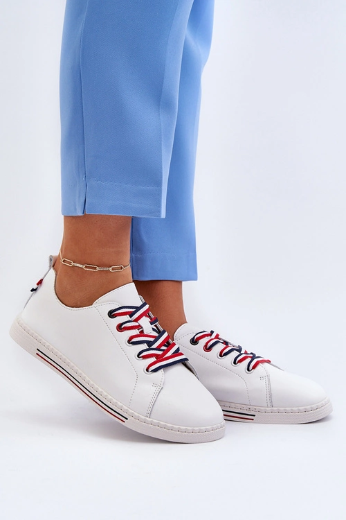 Damskie Skórzane Tenisówki Białe Litzy