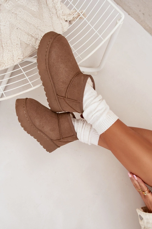 Śniegowce Damskie Na Platformie Ocieplane Futerkiem Khaki Vesirae