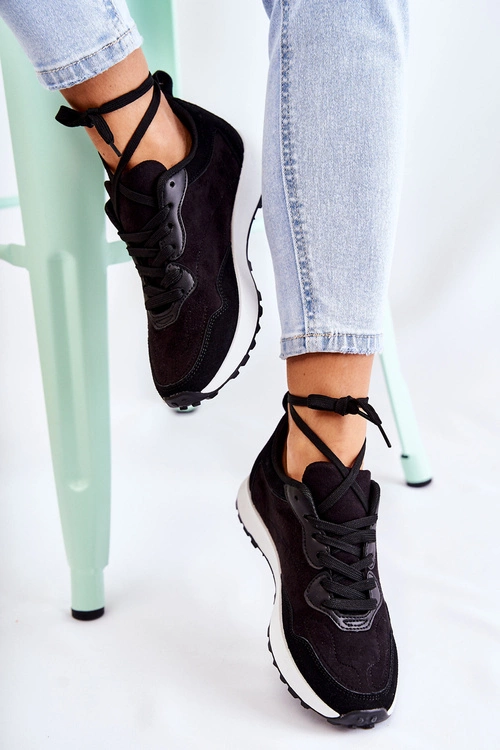 Damskie Zamszowe Buty Sportowe Czarne Nayla