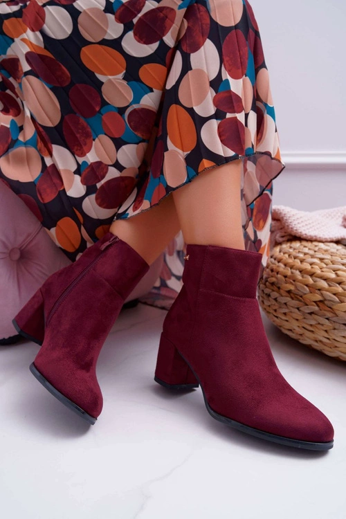 Botki Damskie Na Obcasie Sergio Leone Bordowe BT522