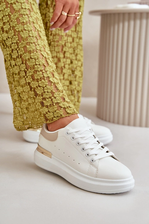 Niskie Trampki Damskie Na Platformie Z Eko Skóry Biało-Beżowe Nevelena