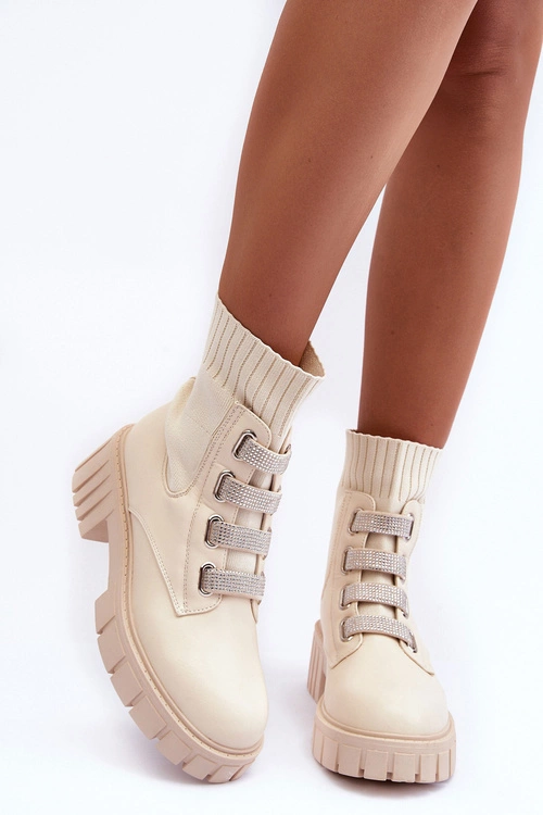 Botki Workery Z Elastyczną Cholewką Beżowe Kasseis