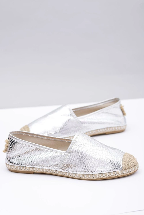 Lu Boo | Wsuwane Srebrne Damskie Espadryle Wąż Pray