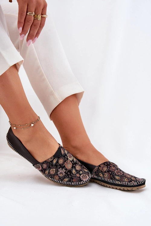 Skórzane Wzorzyste Baleriny Maciejka T1929-71 Czarne