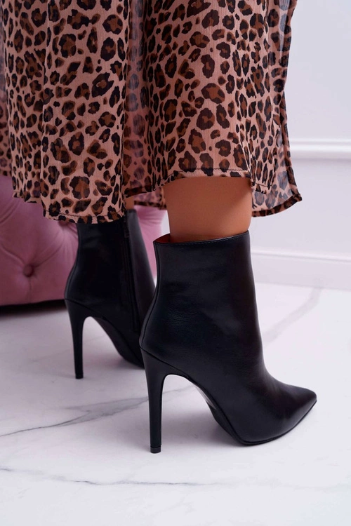 Botki Damskie Na Szpilce W Szpic Czarne Ocieplane Potame