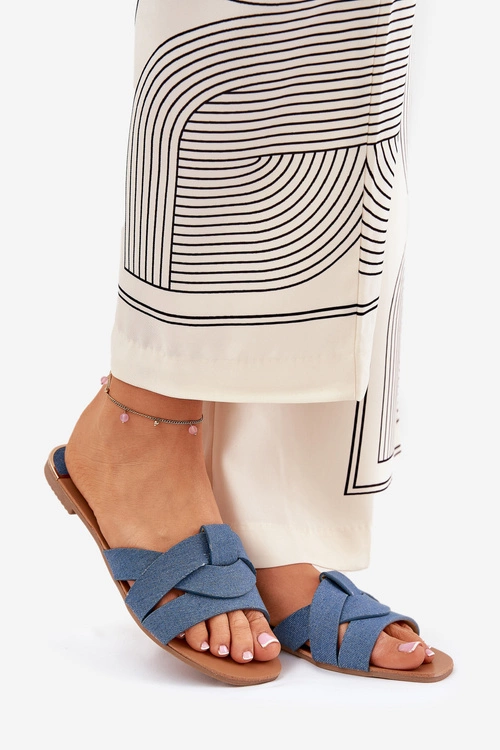 Płaskie Klapki Damskie Z Przeplatającymi Się Paskami Jeansowe Selaenor