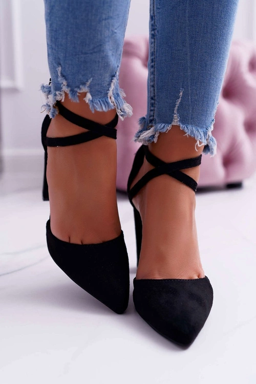 Czółenka Damskie Na Słupku W Szpic Czarne High Traffic