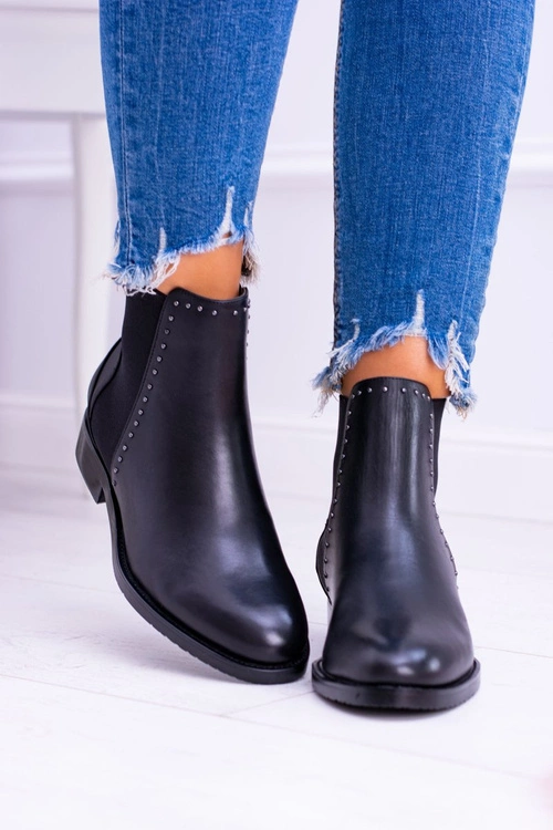 BIG STAR Skórzane Botki Sztyblety Czarne BB274611