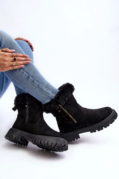 Botki Zamszowe Damskie Z Futerkiem Czarne Hasiva