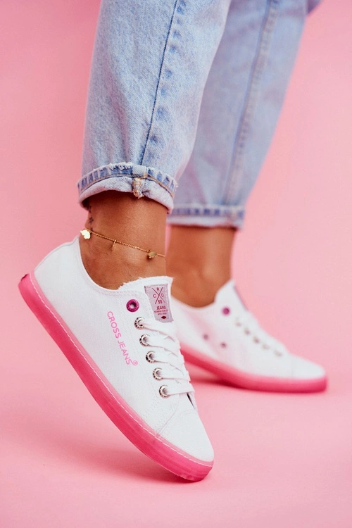 Trampki Damskie Cross Jeans Biało Różowe FF2R4075C