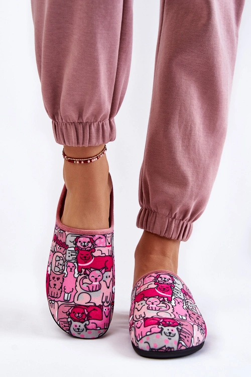 Domowe Klapki Papcie W Koty Inblu GF-12-023 Różowe