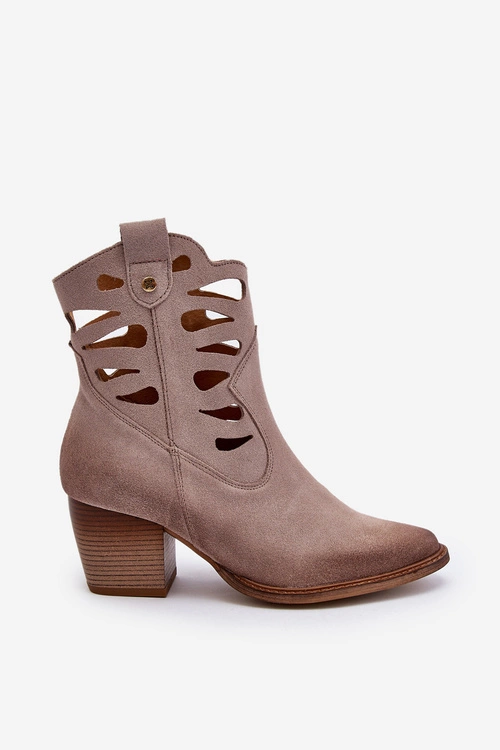 Skórzane Botki Z Wycięciami Maciejka 06412-04 Beżowe