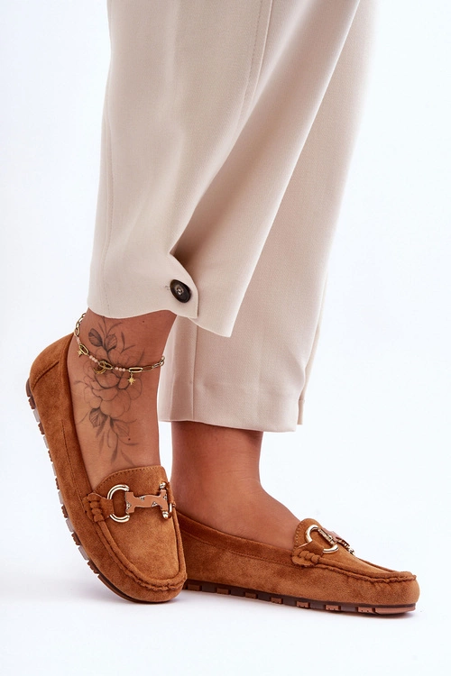 Zamszowe Mokasyny Damskie Z Ozdobą Brązowe Dionira