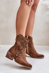 Damskie Botki Na Obcasie Z Ażurowym Wzorem Lewski 3394/2 Brązowe