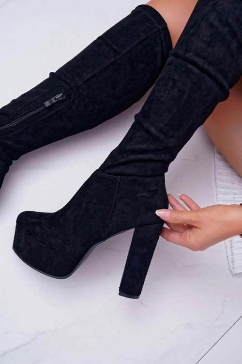 Kozaki Damskie Na Słupku Czarne Kontiga