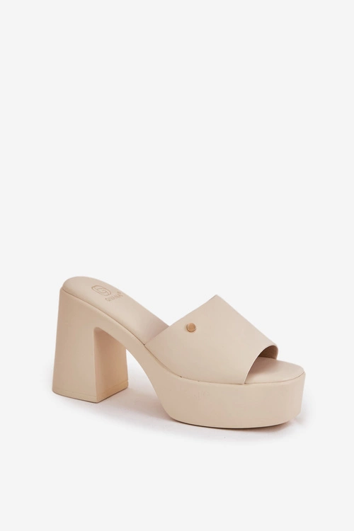 Damskie Klapki Z Eko Skóry Na Słupku I Platformie Jasnobeżowe Tamirella