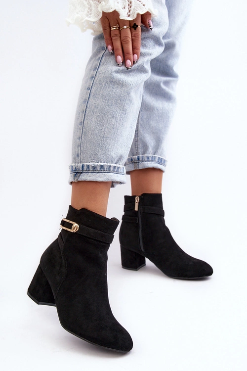 Damskie Botki Na Niskim Słupku Czarne Verice