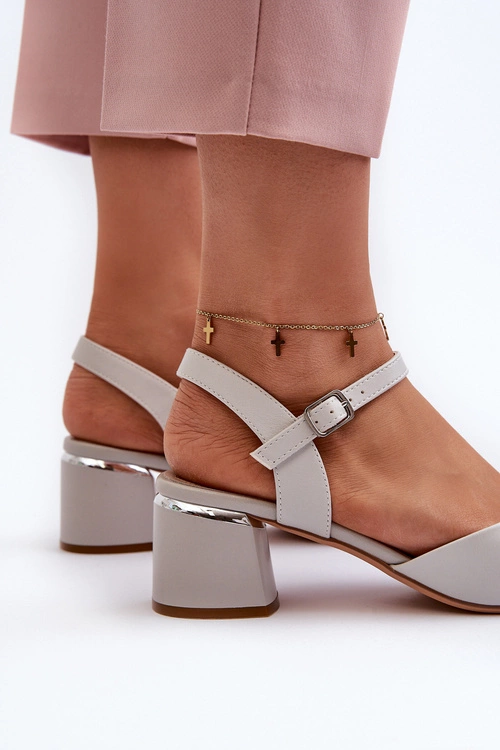 Sandały Damskie Na Niskim Obcasie Eko Skórzane Sergio Leone SK876 Szare