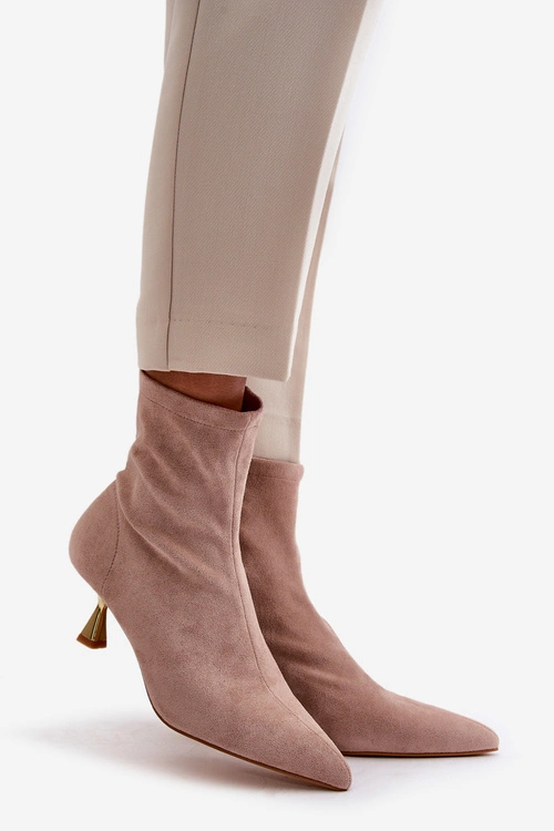 Botki Damskie Na Szpilce Eko Zamszowe Z Noskami W Szpic Beżowe Irithare