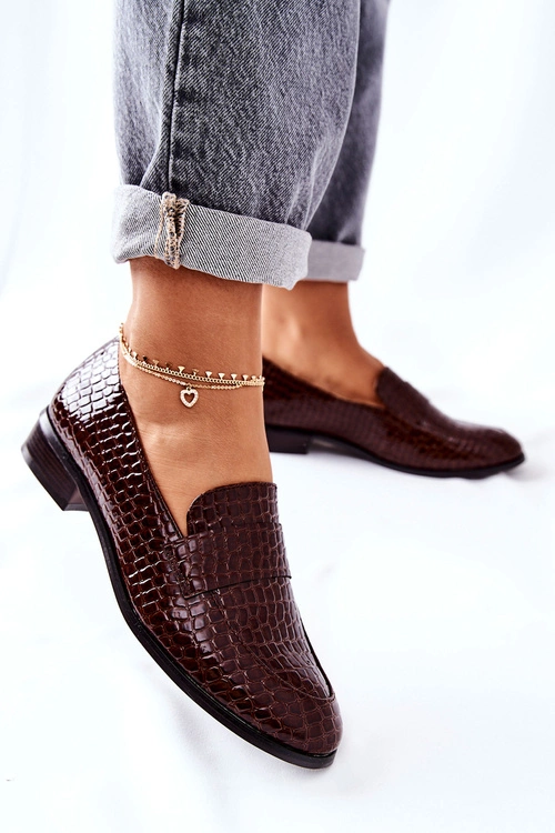 Lakierowane Mokasyny W Zwierzęcy Wzór Brązowe Lenie