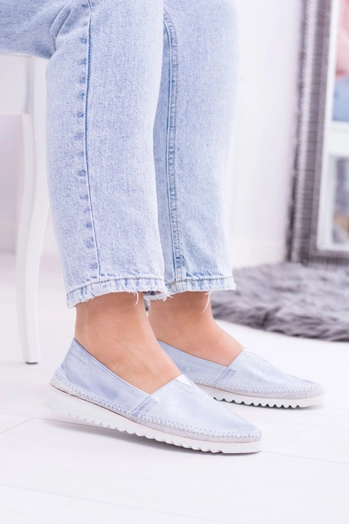 Damskie Niebieskie Skórzane Slip On Frela