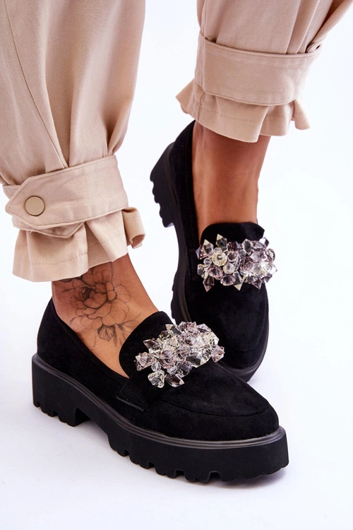 Damskie Mokasyny Na Platformie Z Ozdobami Czarne Brenda