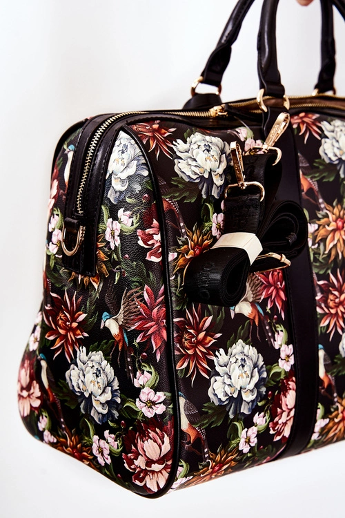 Duża Torba Podróżna NOBO M3150-CM20 Kwiaty Czarna