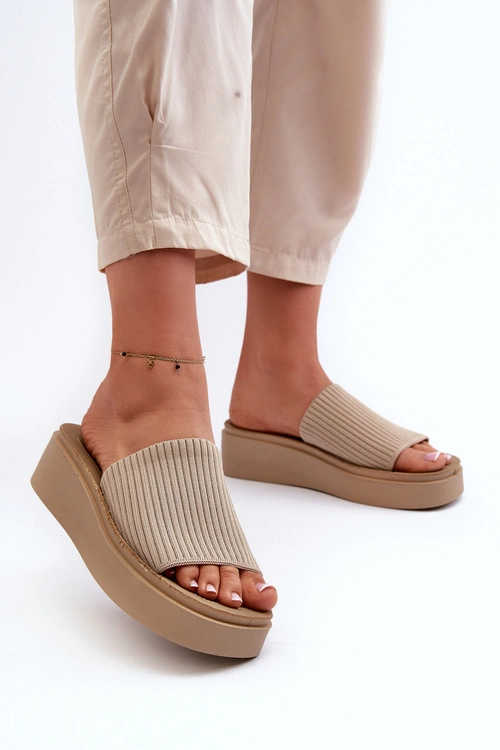 Klapki Damskie Na Platformie Sergio Leone SK083H Beżowe