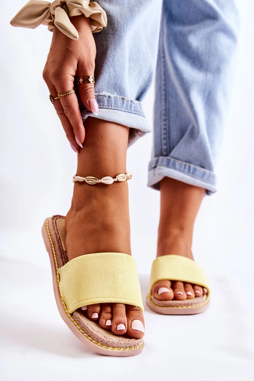 Zamszowe Damskie Klapki Żółte Sunset