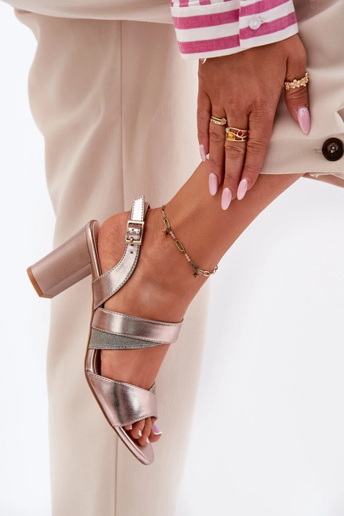 Sandały Damskie Na Słupku Sergio Leone SK866 Różowe Złoto