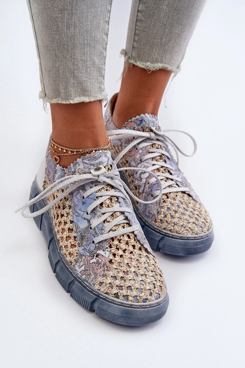 Damskie Skórzane Półbuty Maciejka 05850-06 Niebieskie