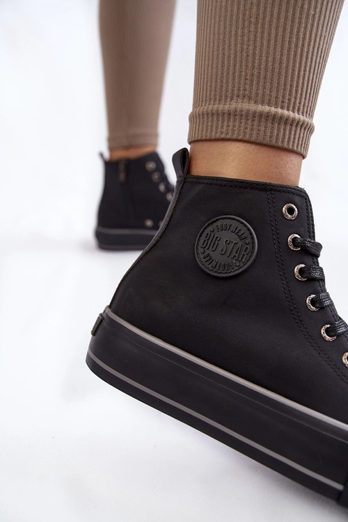 Damskie Wysokie Ocieplane Trampki Big Star KK274173 Czarne
