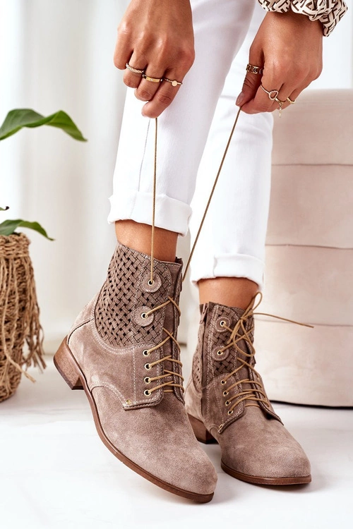 Zamszowe Botki Z Ażurowym Wzorem Cappuccino Josie