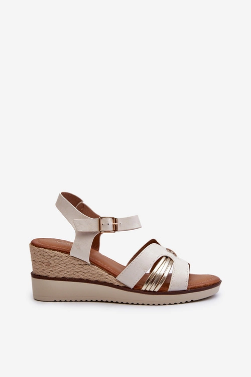 Sandały Damskie Na Koturnie Z Plecionką Złote Starlenna