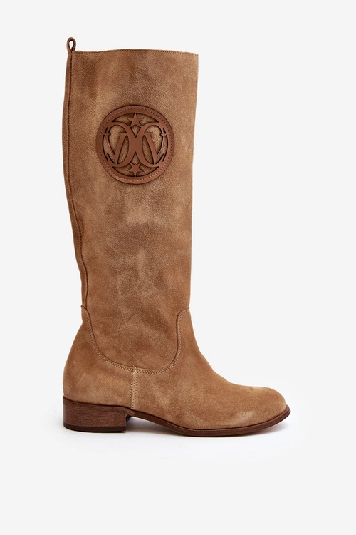 Zazoo 3367 Zamszowe Kozaki Damskie Przed Kolano Beżowe