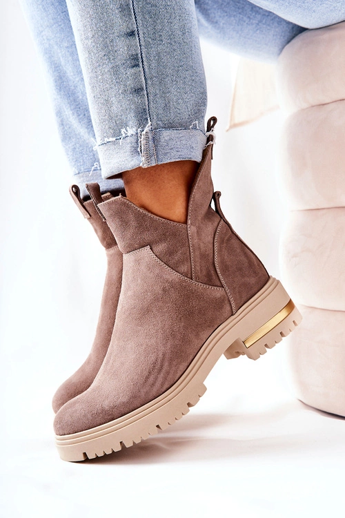 Botki Ocieplane Z Wycięciem Cappucino Tanya