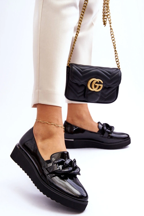 Lakierowane Mokasyny Na Koturnie Czarne Semma