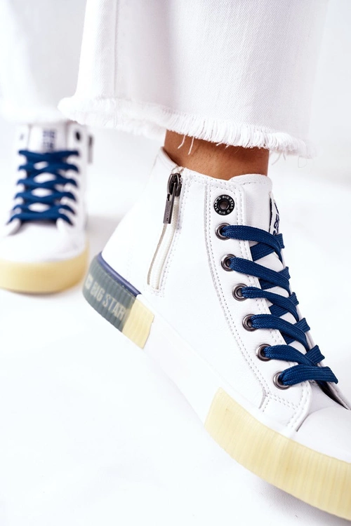 Skórzane Wysokie Trampki Big Star II274137 Białe