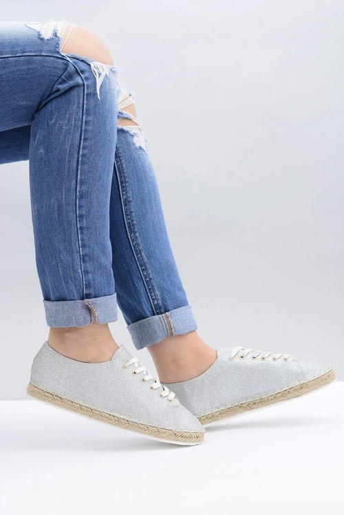 Lu Boo | Srebrne Brokatowe Lniane Espadryle Fairy