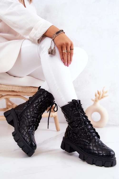 Botki Z Nerką Pikowane Czarne Maureen