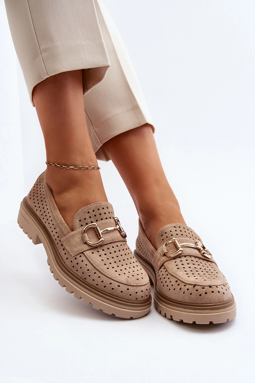 Mokasyny Damskie Ażurowe Z Ozdobą Beżowe Talesse