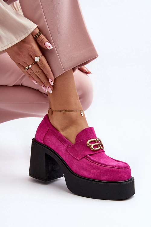 Zazoo 20170 Półbuty Zamszowe Damskie Na Słupku Fuksja