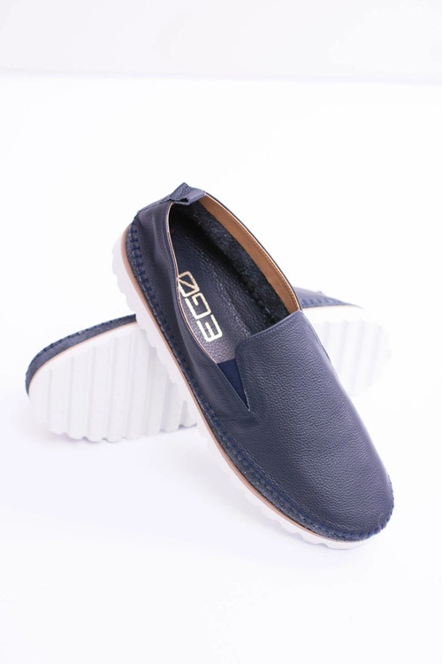Granatowe Męskie Skórzane Mokasyny Perlugo