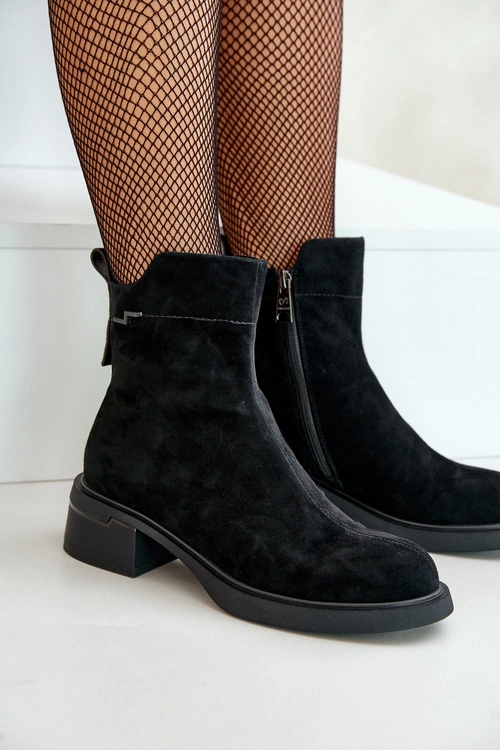 Ocieplane Botki Damskie Z Naturalnego Zamszu Na Zamek Czarne Vinceza 66696