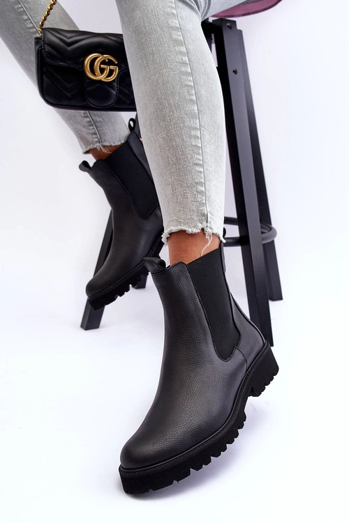 Skórzane Botki Sztyblety Czarne Nicole 2672