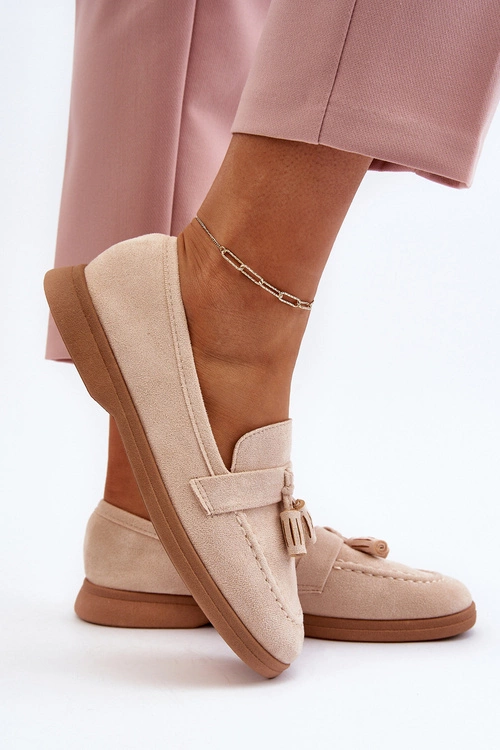 Damskie Zamszowe Mokasyny Beżowe Dansitu