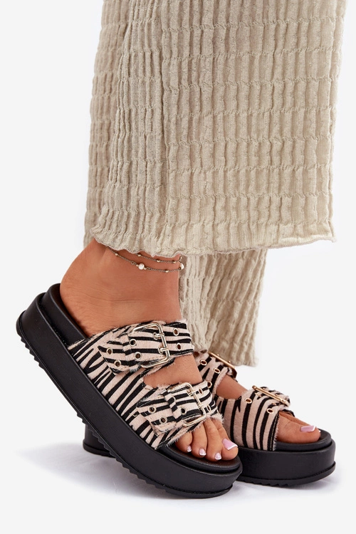 Klapki Damskie Z Klamrami Na Platformie Zebra Nilatha