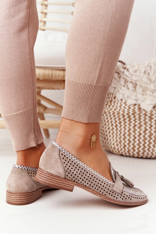 Ażurowe Mokasyny Sergio Leone MK735 Beżowe