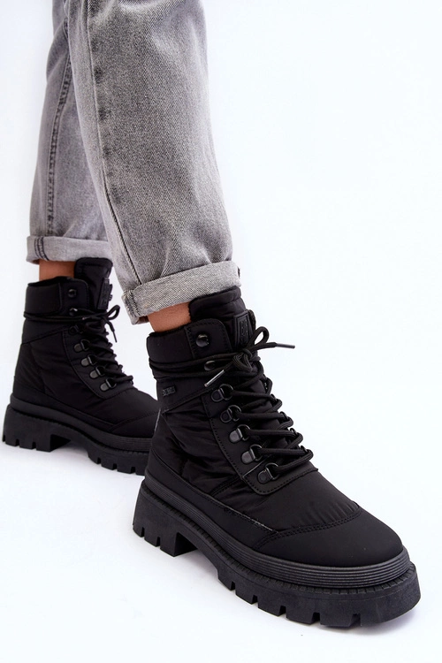 Damskie Trapery Botki Ocieplane Na Platformie I Płaskim Obcasie Big Star MM274338 Czarne