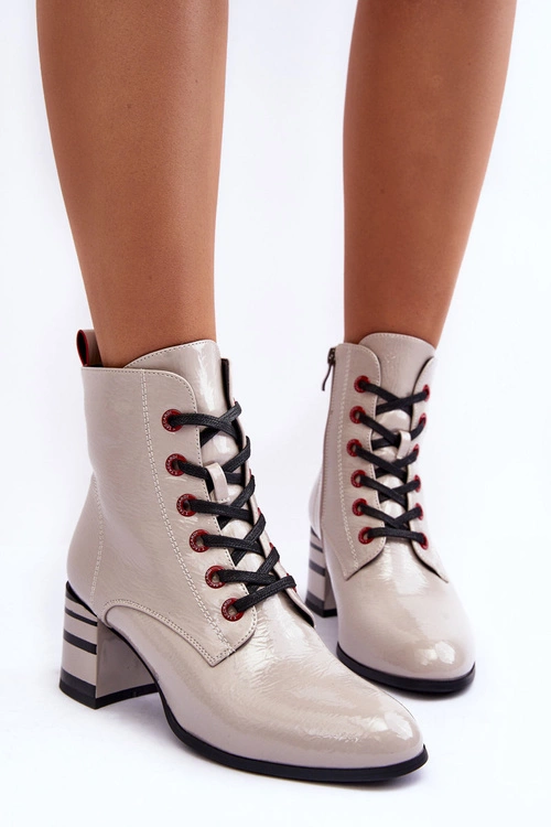 Lakierowane Botki Na Obcasie S.Barski MR870-49 Jasnoszare